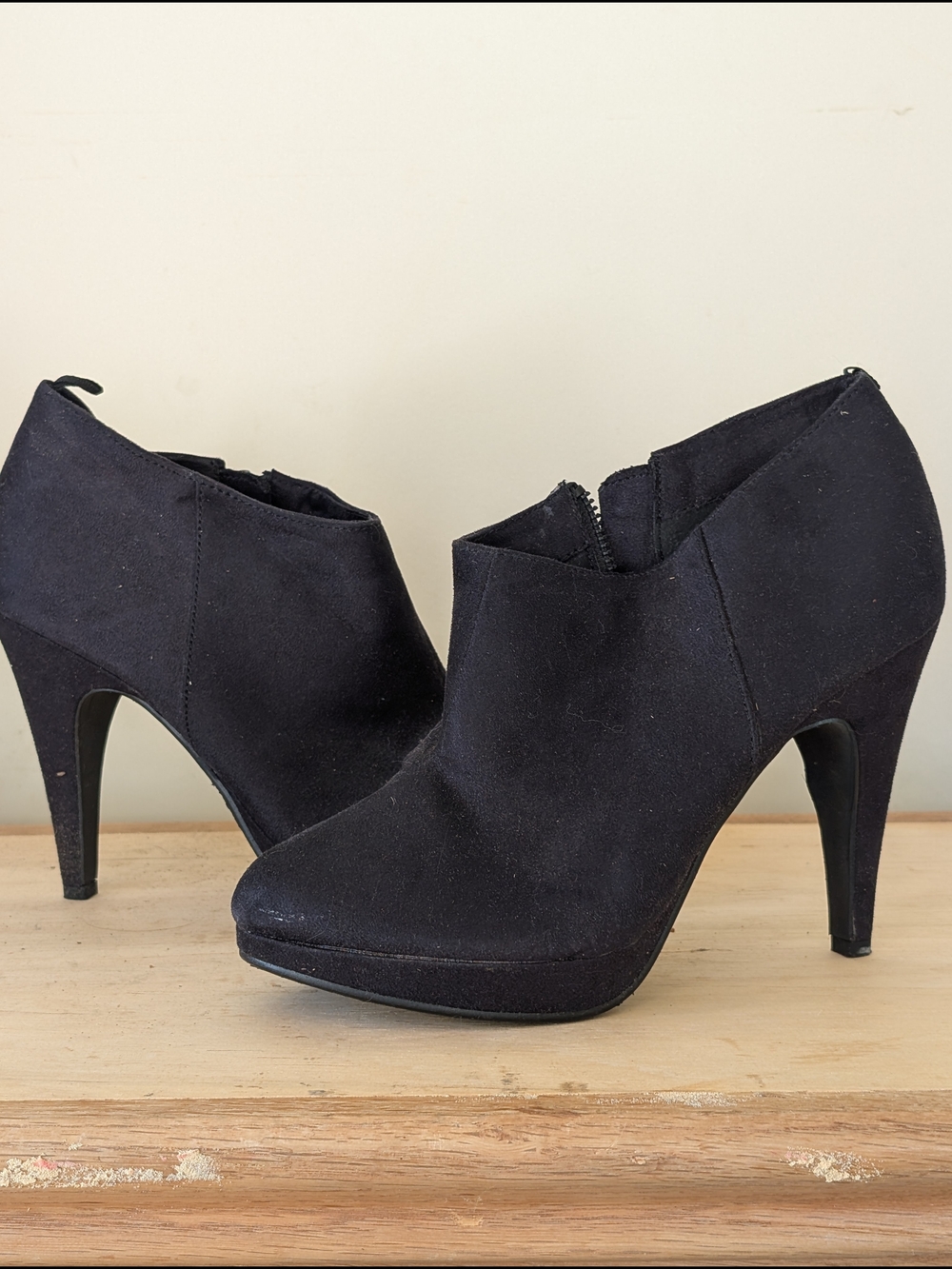 Black Suede High-Heel Zip Ankle Booties